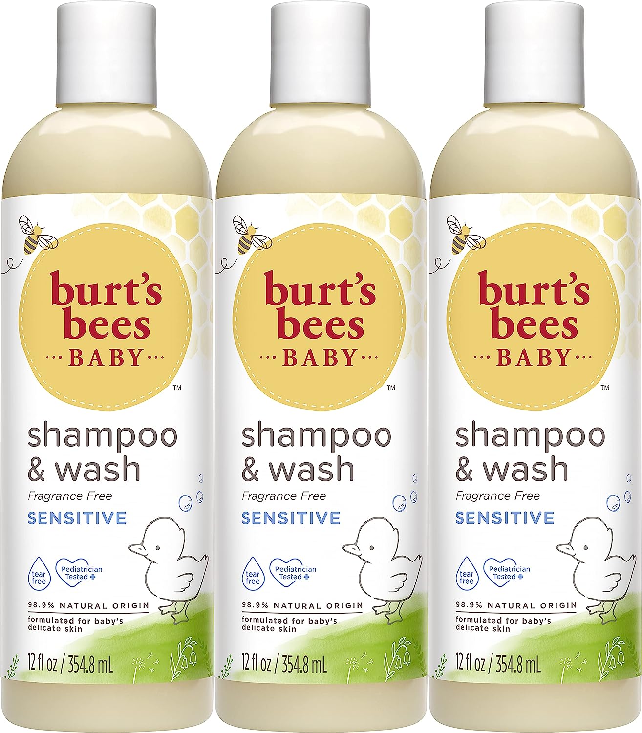 Burt's Bees Baby Shampoo and Wash 3-Pack, 2 Original and 1 Calming with Lavender, 12 Fl Oz Each - Image 1